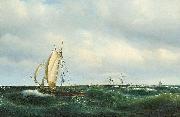 Vilhelm Melbye Stormfuld Eftermiddag i Skagerak. En dansk Jagt og forskjellige Skibe passere Skagen Germany oil painting artist